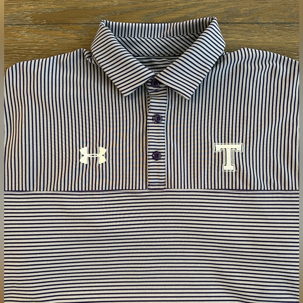 Under Armour Gray and Purple‎ Striped Polo Shirt Size L Gently Worn
